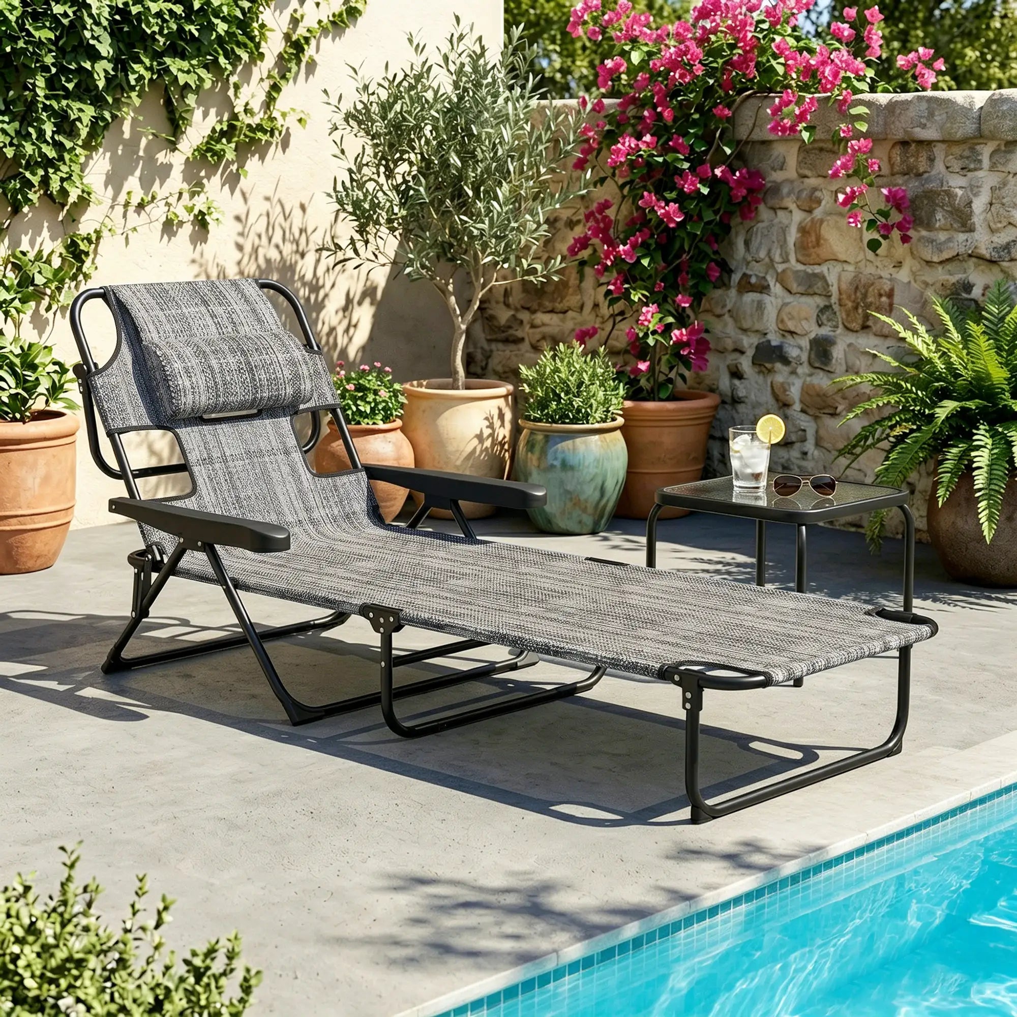 Folding Lounge Chair, Reclining Back, Mixed Grey, Grey Lounger Chairs at Gallery Canada