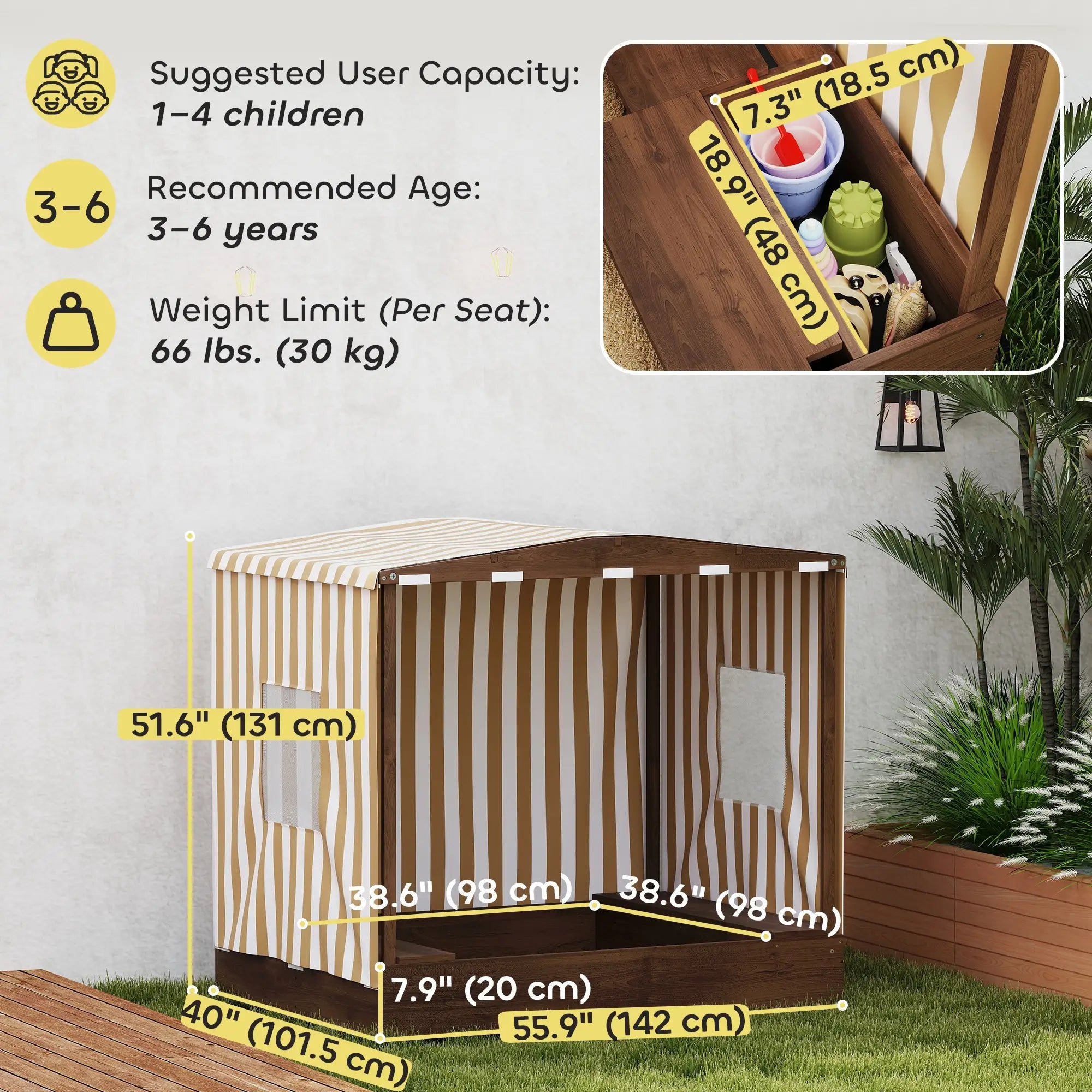 Kids Sandbox with Canopy, Bench Seats, 56