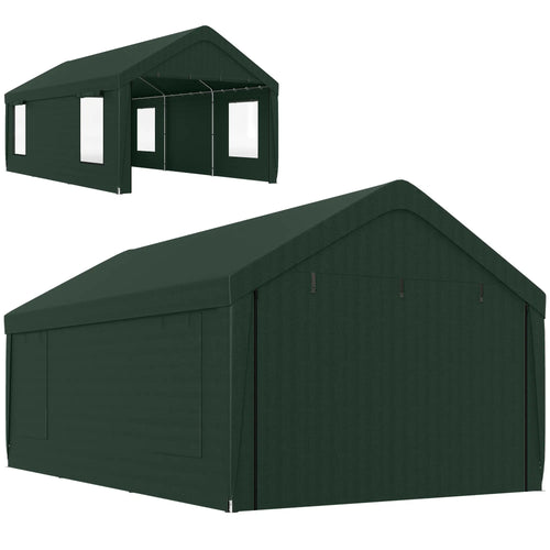 12 x 20ft Carport, 2 Roll-Up Doors, 4 Windows, Dark Green