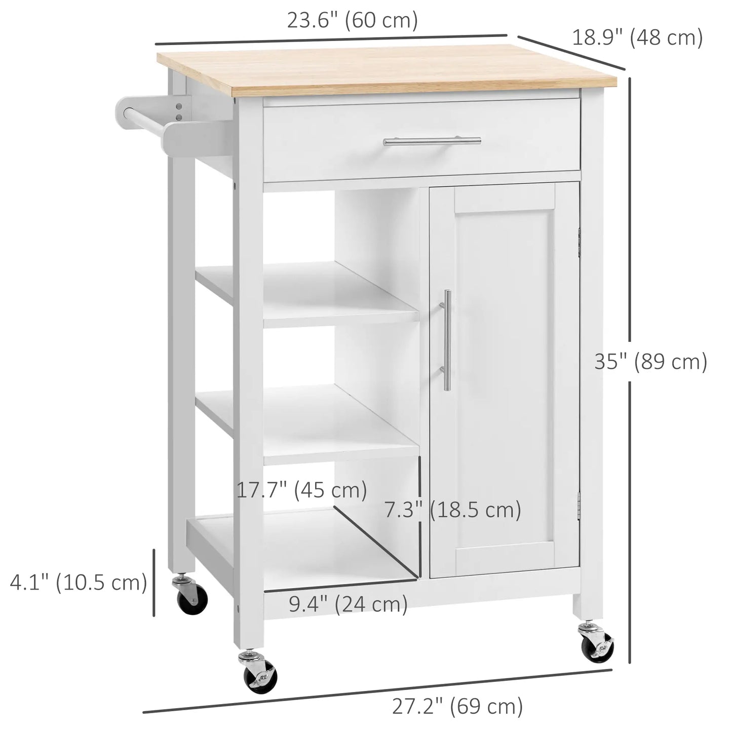 Compact Kitchen Cart on Wheels, Open Shelf, Storage Drawer, White Kitchen Islands & Kitchen Carts at Gallery Canada