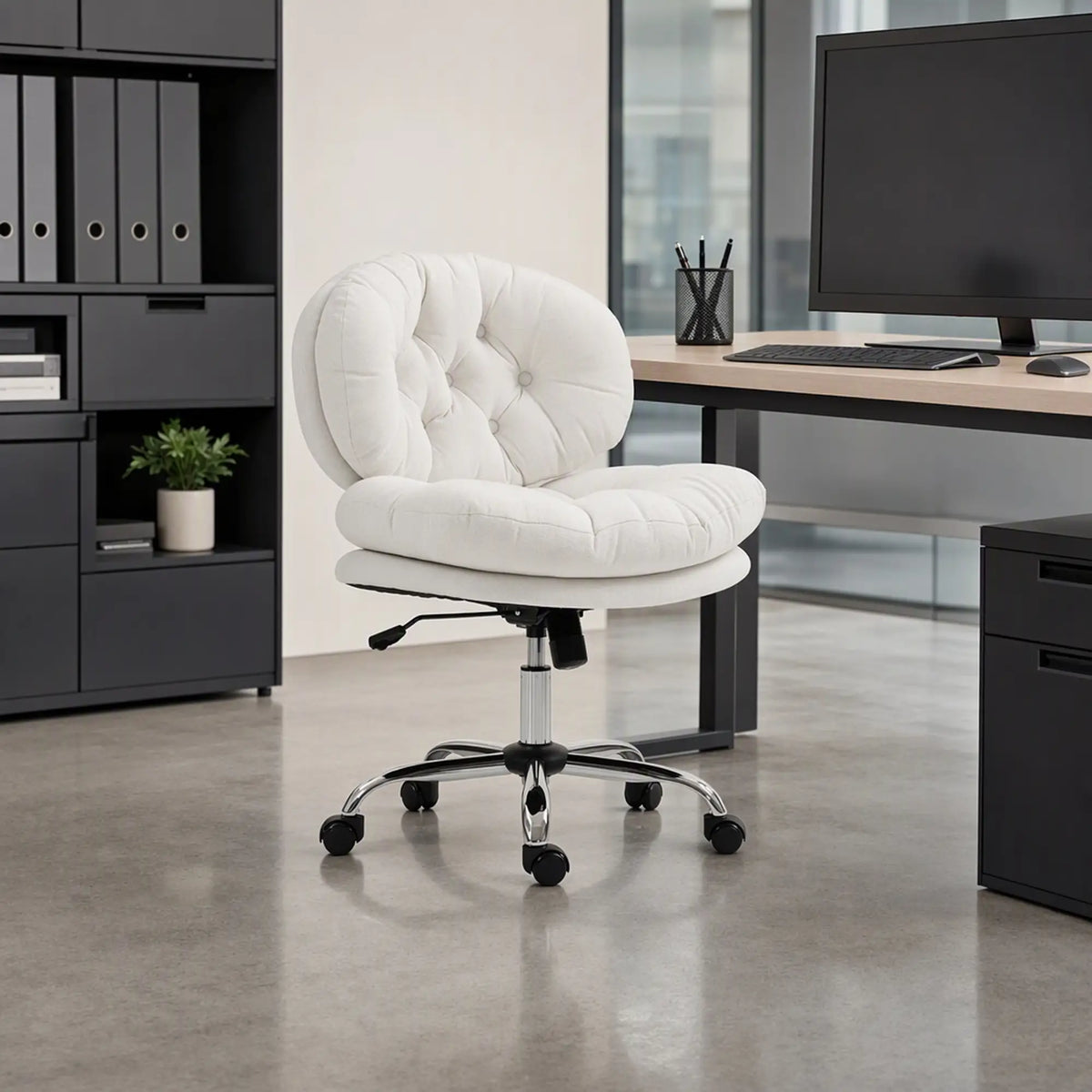 Armless Office Chair, Wide Padded Seat, Adjustable Height, Cream White Task Chairs at Gallery Canada