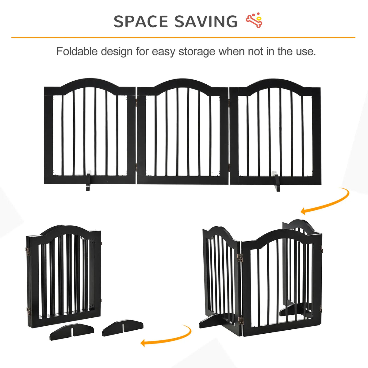 24"H Foldable Dog Gate, 3 Panels, Freestanding Pet Barrier, Black Houses, Kennels & Pens at Gallery Canada