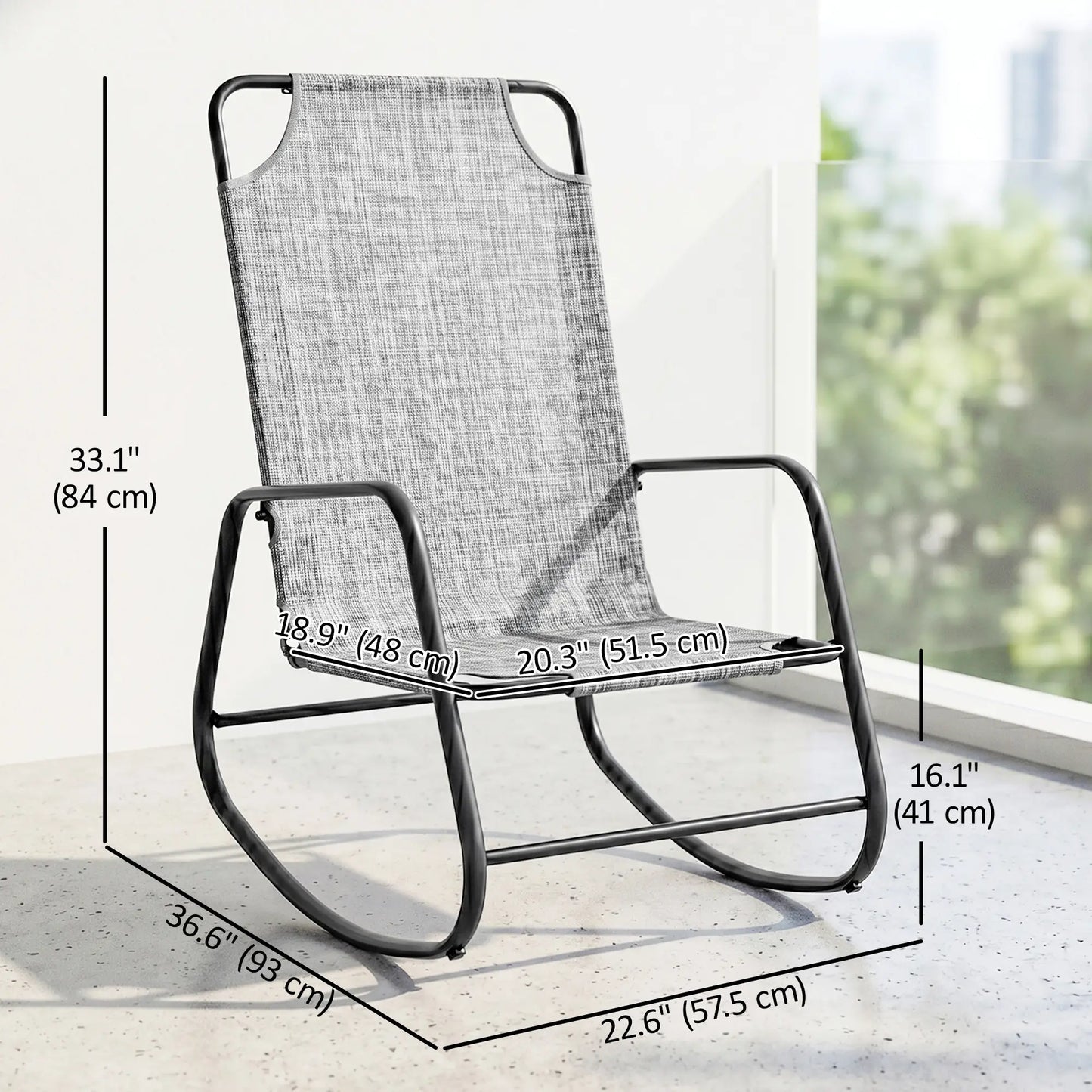Garden Rocking Chair, Outdoor Indoor Texteline Rocker, Grey Outdoor Rocking Chairs at Gallery Canada