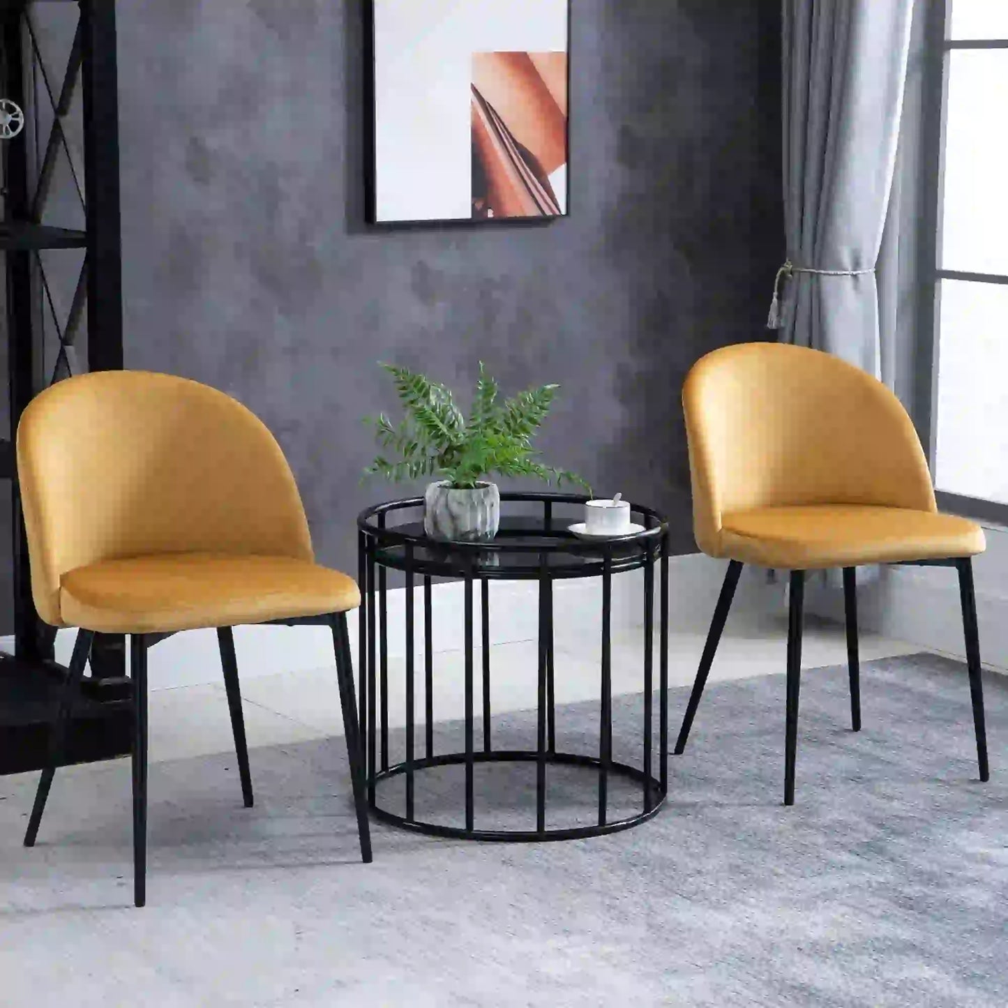 Set of 2 Mid-Back Dining Chairs, Velvet Upholstery, Yellow Bar Stools at Gallery Canada