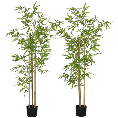 Set of 2 6ft Artificial Bamboo Tree, Indoor with Pot, Home Office Decor