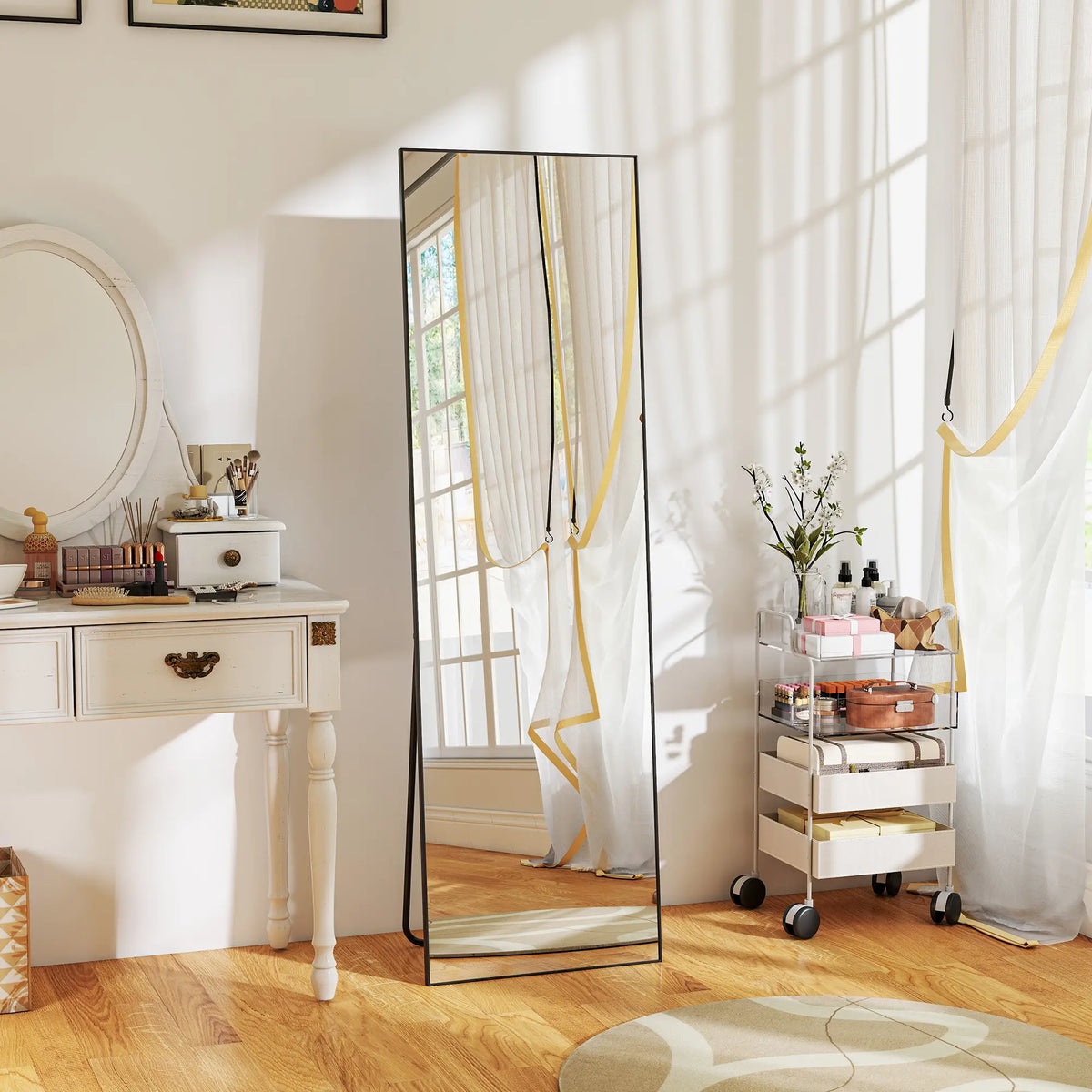 64"x20" Full Length Mirror, Tempered Glass, with Stand, Black Full Length Mirrors at Gallery Canada