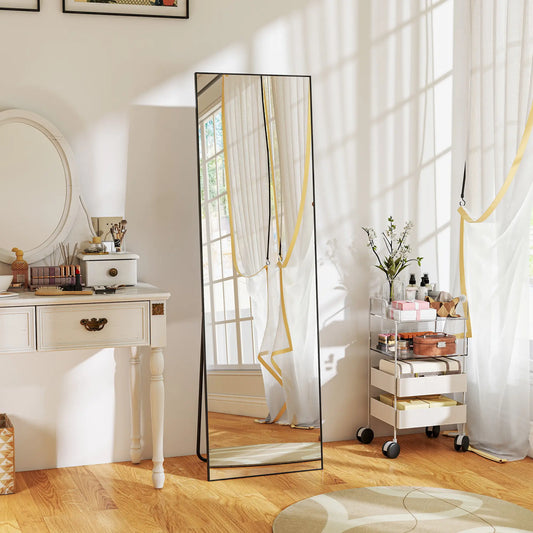 64"x20" Full Length Mirror, Tempered Glass, with Stand, Black Full Length Mirrors Black at Gallery Canada