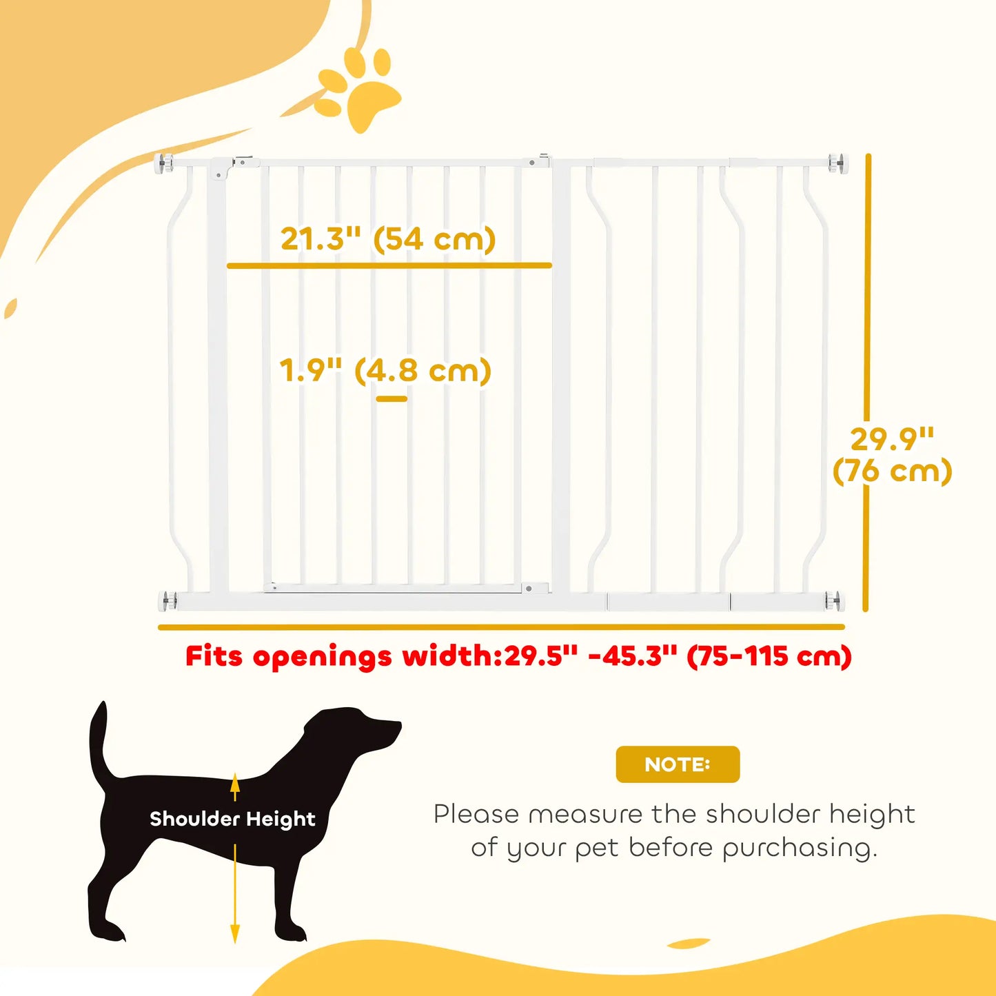 30"-45" Easy Install Pet Gate with Door, Double Lock, Extra Wide, White Houses, Kennels & Pens at Gallery Canada