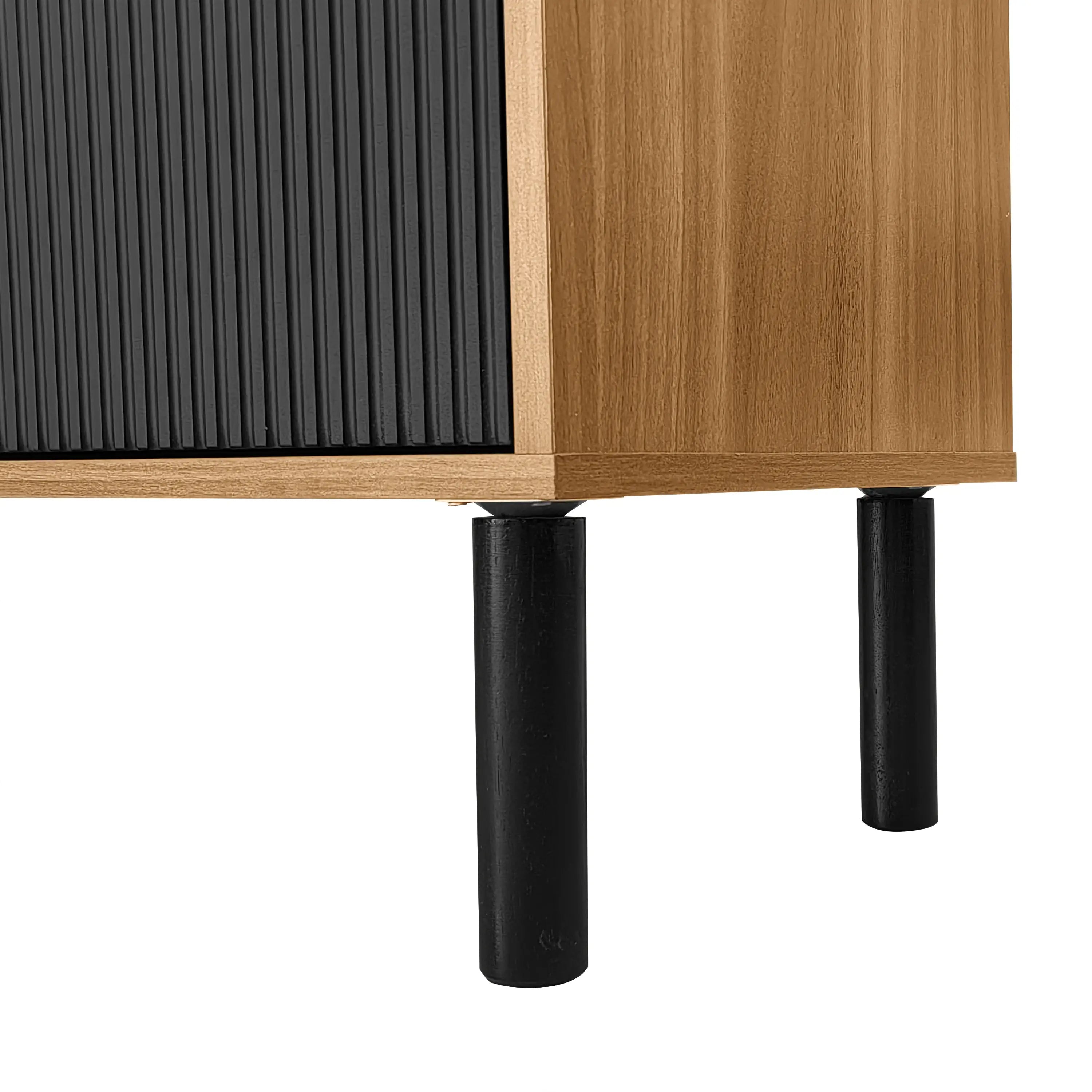 Elegant Stripe Design Stand, Sturdy Wooden Legs, 3 Doors, 67