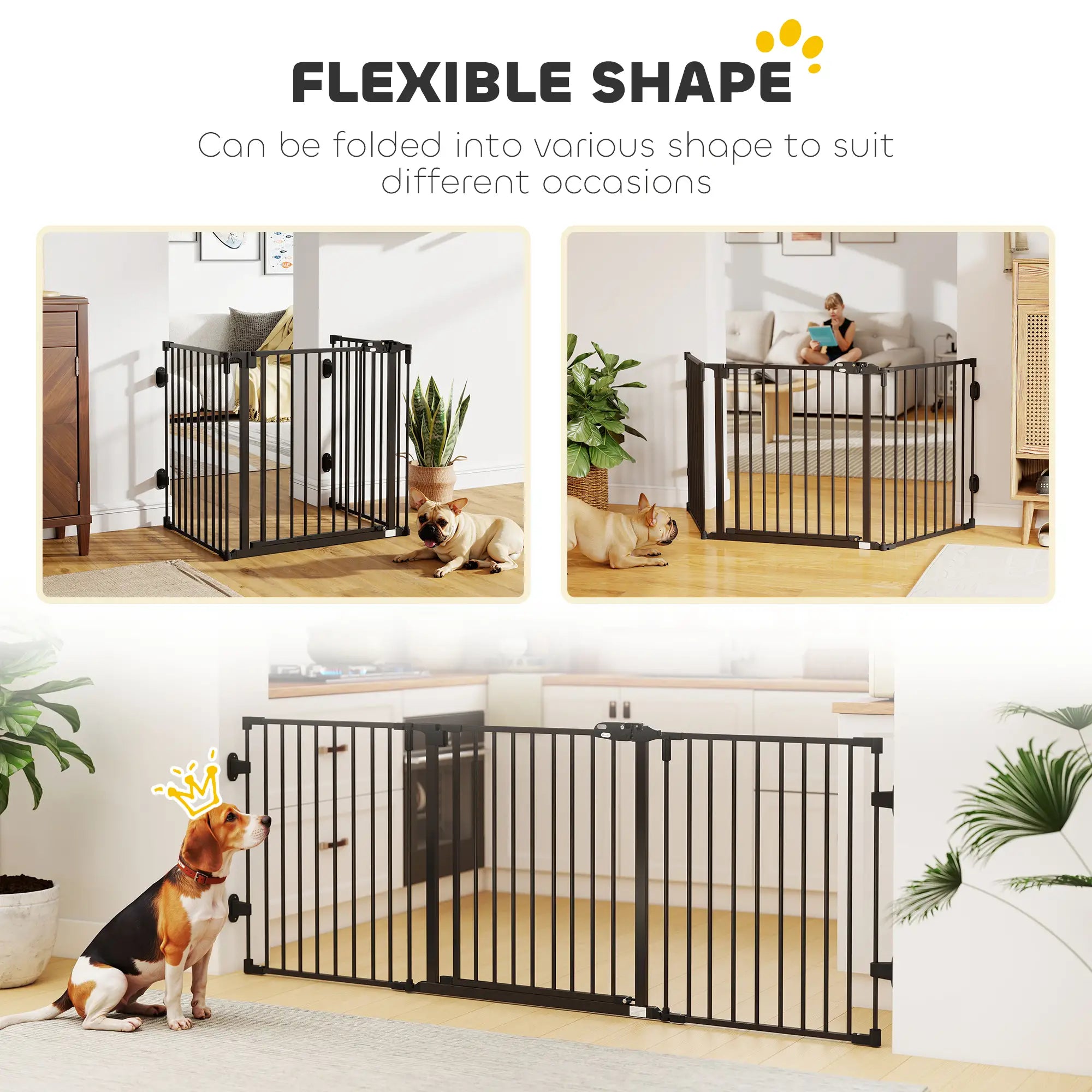 Foldable Dog Gate with Door, 3 Panel Metal Pet Gate, Black Pet Gates at Gallery Canada