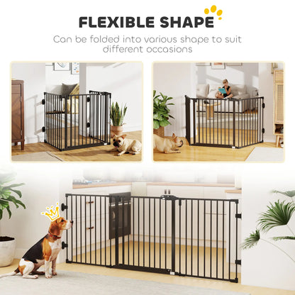 Foldable Dog Gate with Door, 3 Panel Metal Pet Gate, Black Pet Gates at Gallery Canada