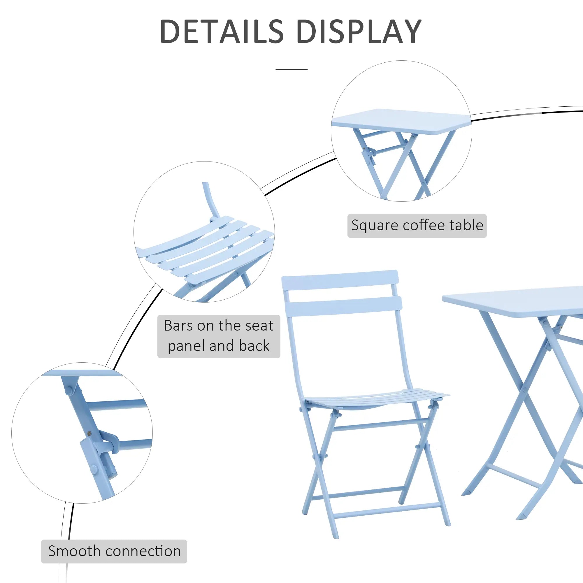 3 Piece Bistro Set, Foldable Patio Chairs, Square Table, Blue Bistro Sets at Gallery Canada