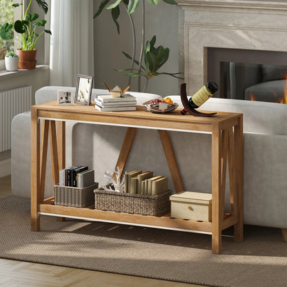Farmhouse Console Table with Storage Shelf, Rustic Sofa Table, Brown Console Tables at Gallery Canada