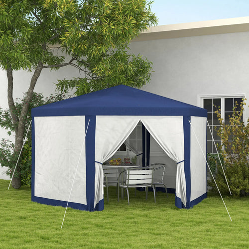 Hexagon Party Tent, Patio Gazebo with Netting, Blue