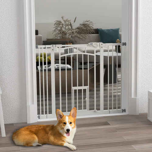 Auto-Close Pet Gate With Cat Door, Double Locking, Fits 29