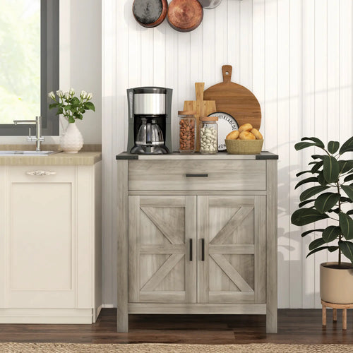 Farmhouse Buffet Cabinet, 1 Drawer, Storage Cabinet, Adjustable Shelf, Grey