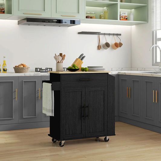 Rolling Kitchen Island with Wheels, Power Outlets, Drawer, Doors Kitchen Islands & Kitchen Carts Black, Oak at Gallery Canada