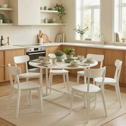 47" Round Drop Leaf Dining Table, Steel Frame, For 3-6 People, White Dining Tables at Gallery Canada