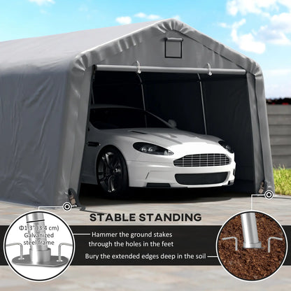 12' x 20' Portable Garage, Heavy Duty Carport Canopy, Light Grey
