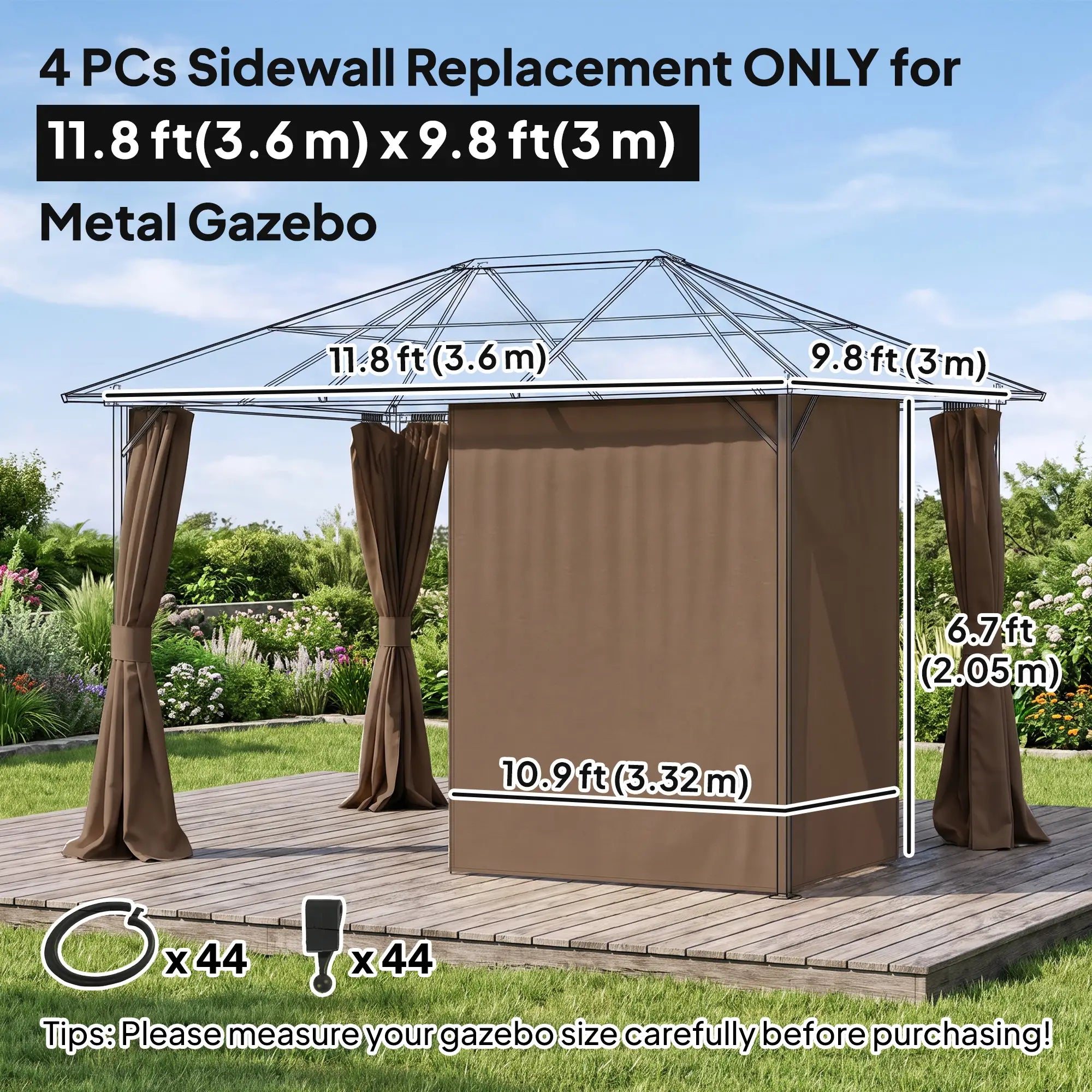 10' x 12' Gazebo Sidewall Set, 4 Panels, Hooks, C-Rings, Brown Gazebo Sidewalls at Gallery Canada
