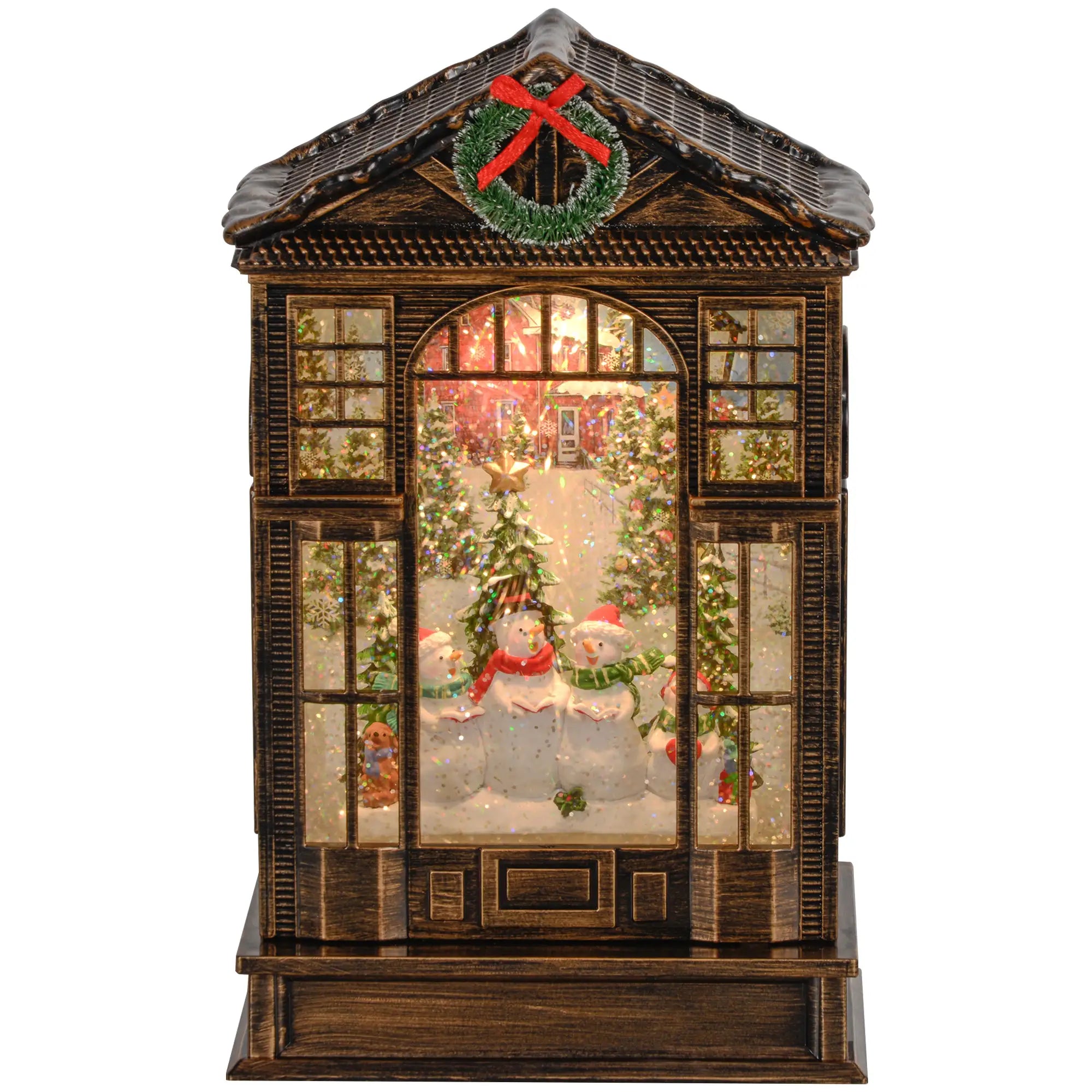 Musical Snow Globe with Lights, Christmas Lantern, Swirling Glitter, Bronze Christmas Village Houses Bronze at Gallery Canada