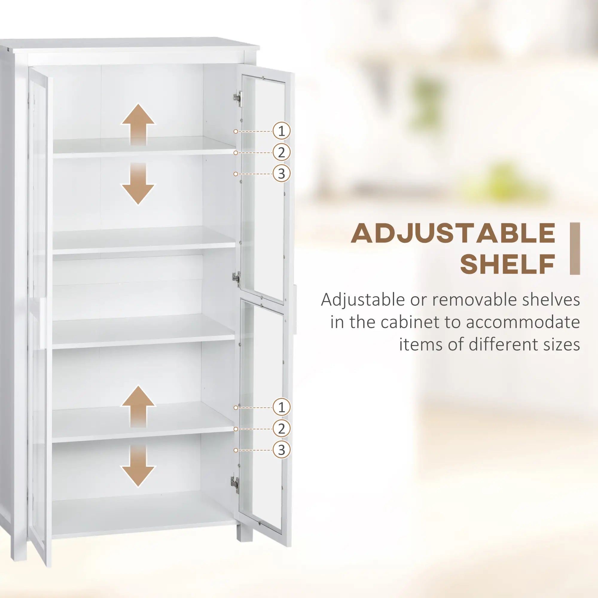 Freestanding Kitchen Pantry, 5-Tier Storage Cabinet, Adjustable Shelves, 2 Glass Doors, White Kitchen Pantry Cabinets at Gallery Canada
