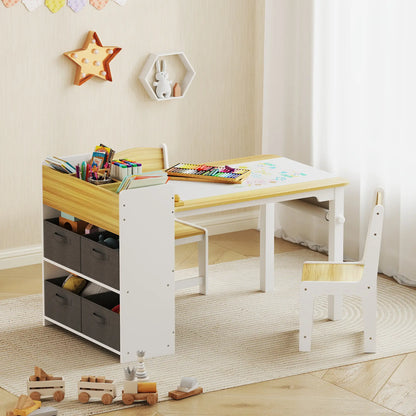Kids Table and Chairs Set, Toddler Art Table with Paper Roll, Storage, Natural Wood Kids Table Sets at Gallery Canada