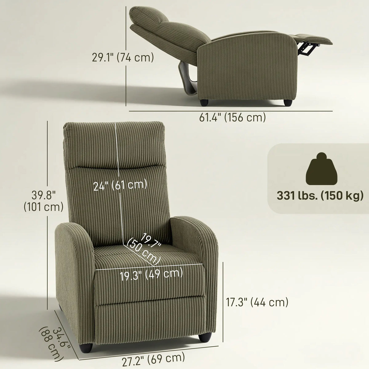 Manual Recliner Chair, Padded Seat, Living Room Seating Sofas & Reclining Chairs at Gallery Canada