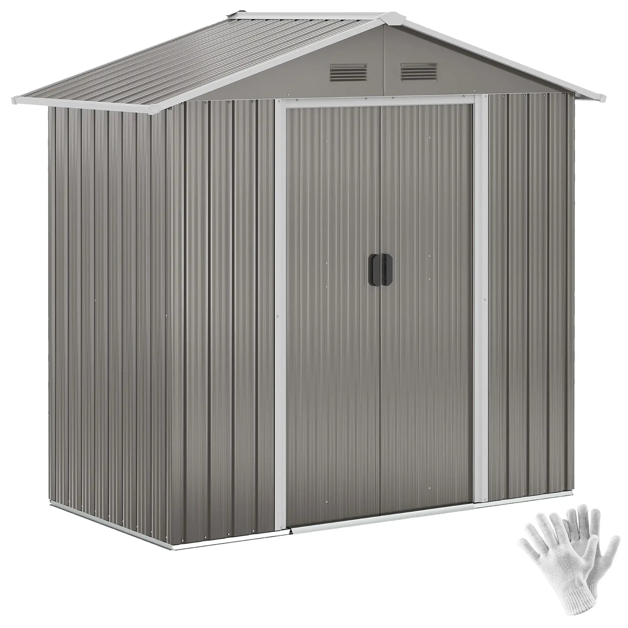 6.5x3.5ft Metal Garden Shed, Outdoor Tool Storage, Double Sliding Doors, Vents, Grey Sheds at Gallery Canada