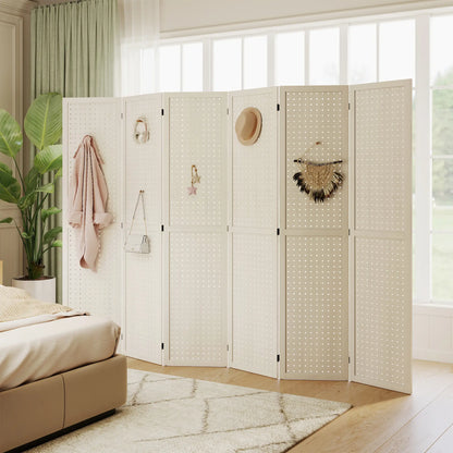 5.6 Ft. 6-Panel Room Divider, Pegboard Privacy Screen, White Room Dividers at Gallery Canada