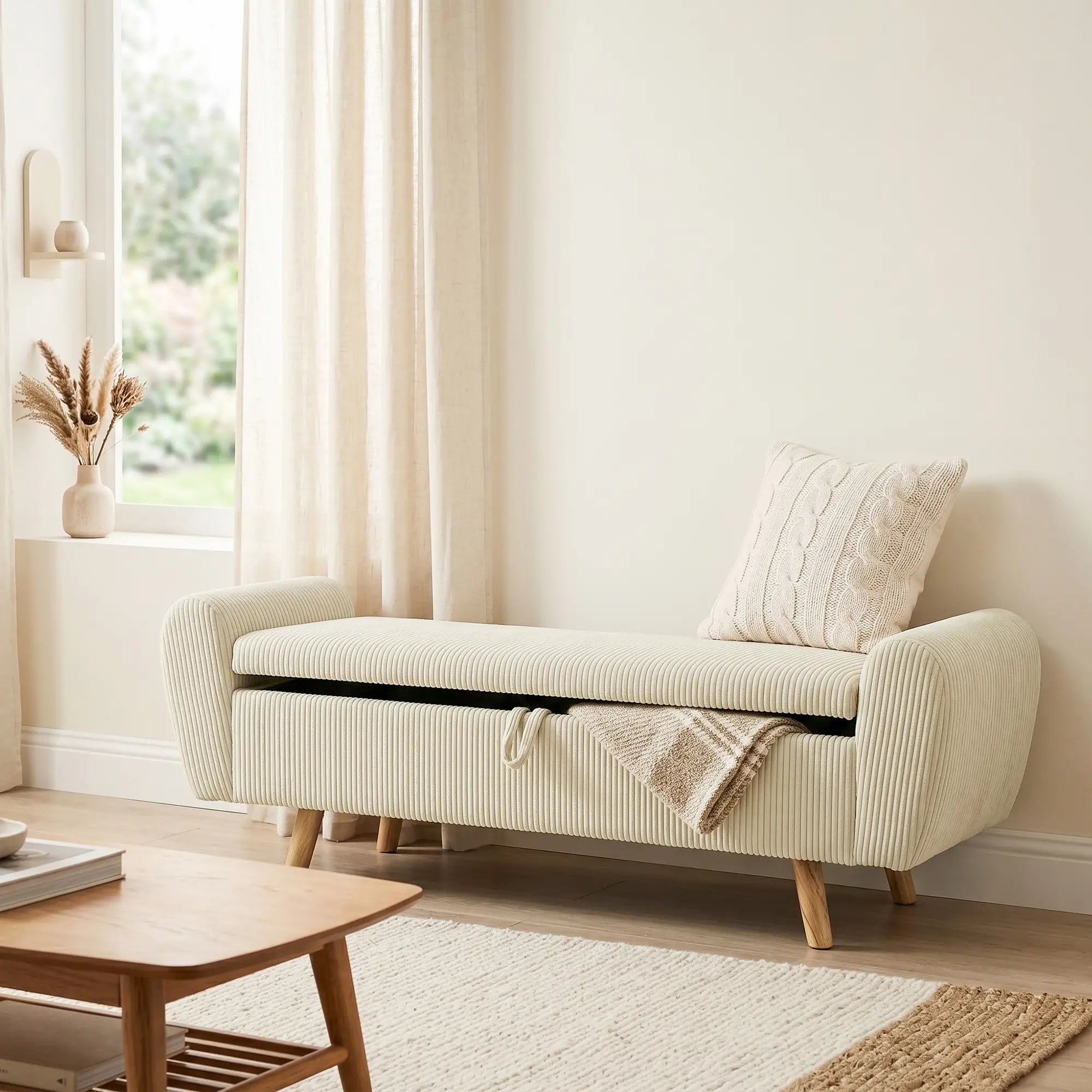 Corduroy Storage Ottoman Bench, 59