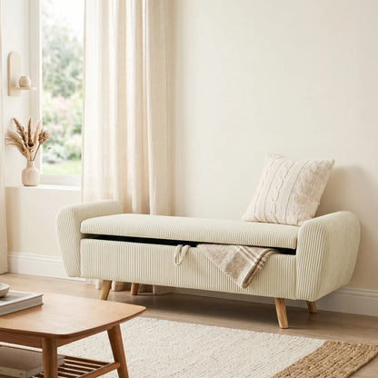 Corduroy Storage Ottoman Bench, 59", Beige Storage Ottomans & Benches at Gallery Canada