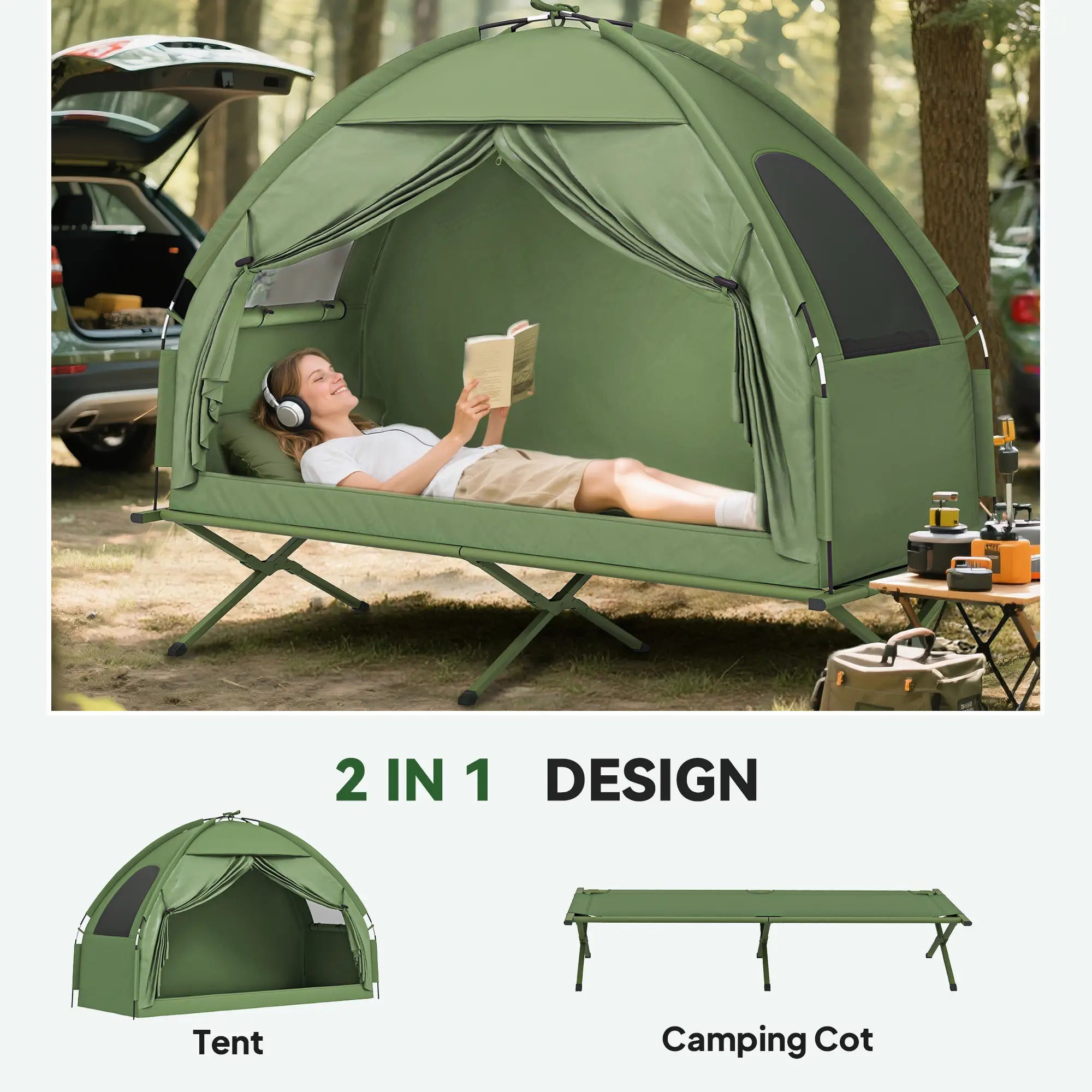 Compact Pop Up Camping Cot Tent Combo, Folding Outdoor, Dark Green Camping Tents at Gallery Canada