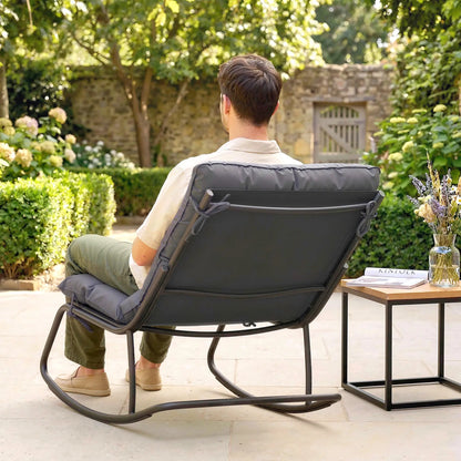 Oversized Rocking Patio Chair, 25" Extra Wide Mesh Seat, Dark Grey Outdoor Rocking Chairs at Gallery Canada