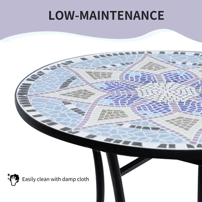 23.6" Mosaic Round Patio Table, Ceramic Tabletop, Multicolor Patio Side Tables at Gallery Canada