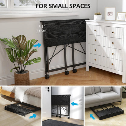 31.5" Folding Desk With Wheels, Black Wood Effect, Black Writing Desks at Gallery Canada