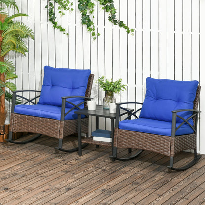 3 Pcs PE Rattan Rocking Chair Set, Bistro Set with Table, Dark Blue Outdoor Rocking Chairs at Gallery Canada