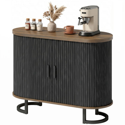 Sideboard Buffet Cabinet with Curved Tambour Doors, Brown/Black Storage Cabinets Brown Wood Grain, Black at Gallery Canada