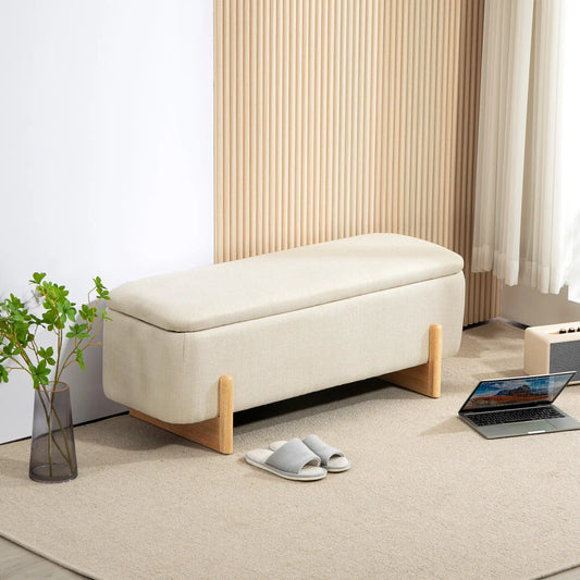 Linen-Look Storage Ottoman Bench, Cream White, Cream White Storage Ottomans & Benches Cream at Gallery Canada