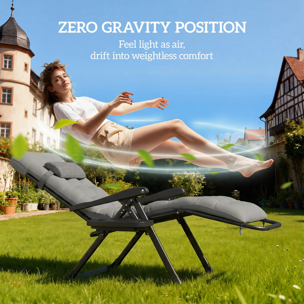 Padded Folding Recliner Chair, Adjustable Backrest, Grey Lounger Chairs at Gallery Canada