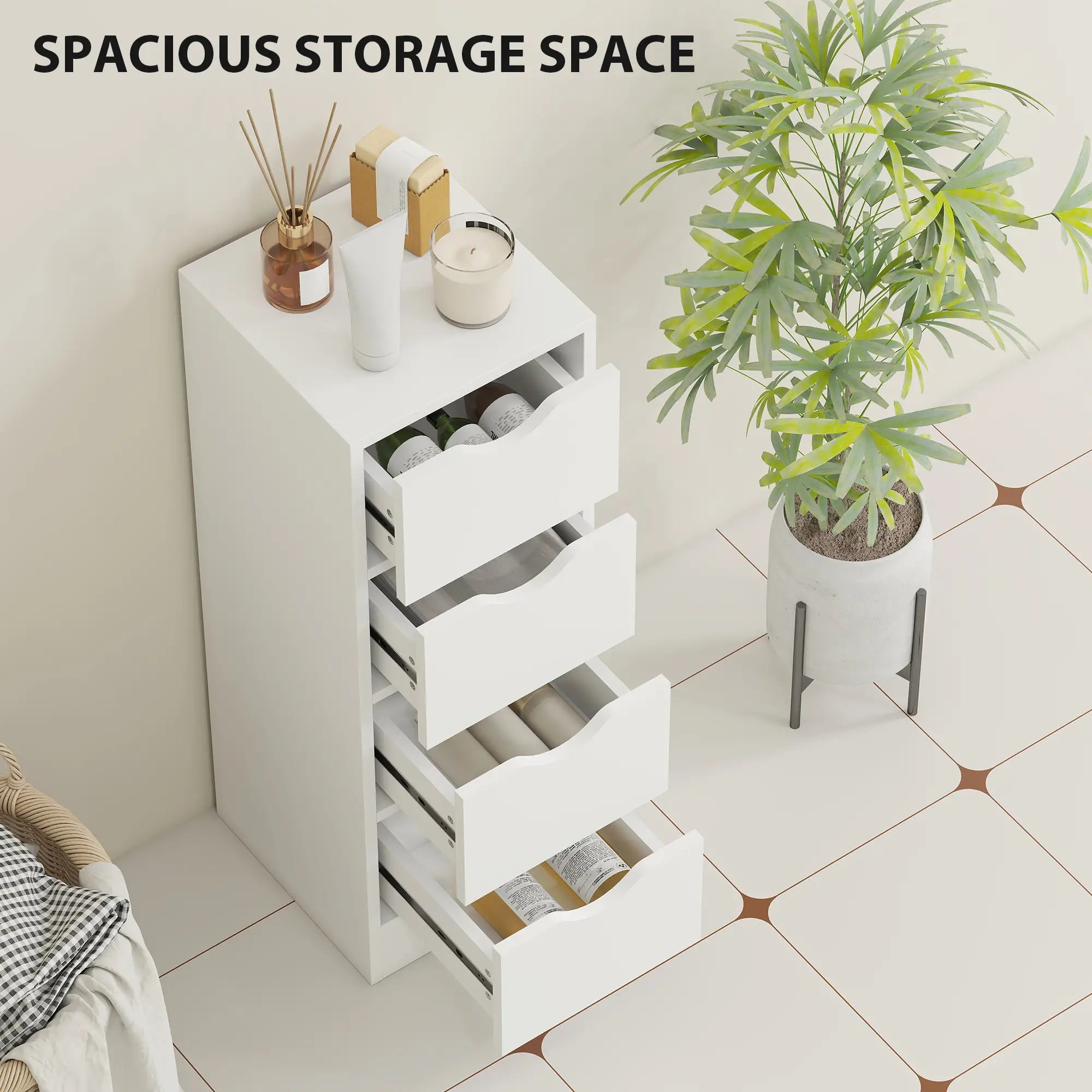 4-Drawer Bathroom Cabinet, Freestanding Narrow Storage, White Bathroom Cabinets at Gallery Canada