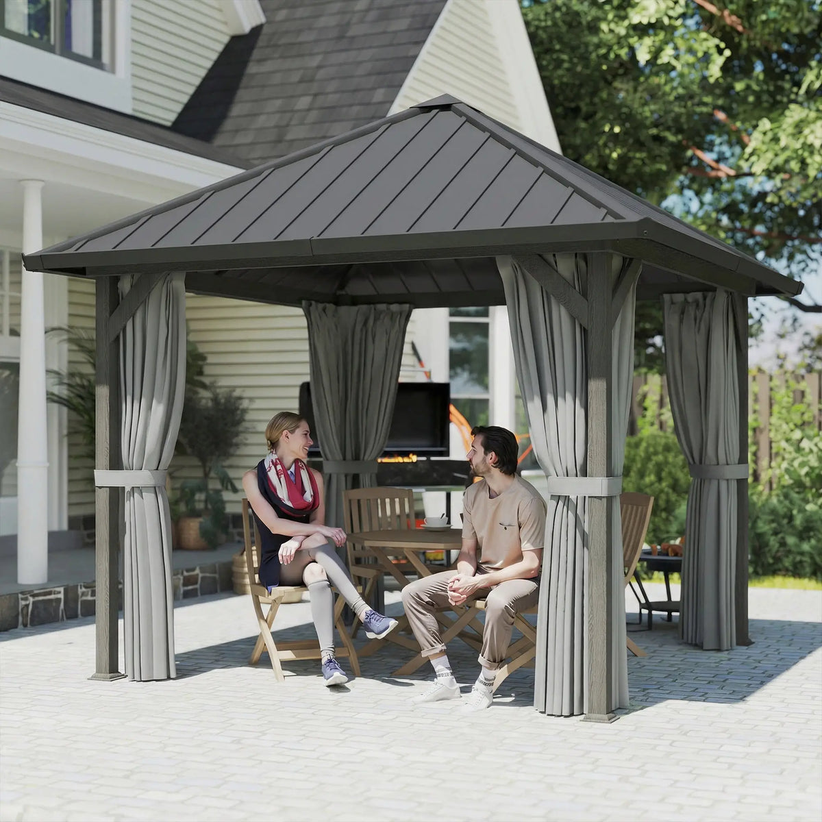 10' X 10' Hardtop Gazebo With Steel Roof, Netting & Curtains, Steel Gazebos at Gallery Canada