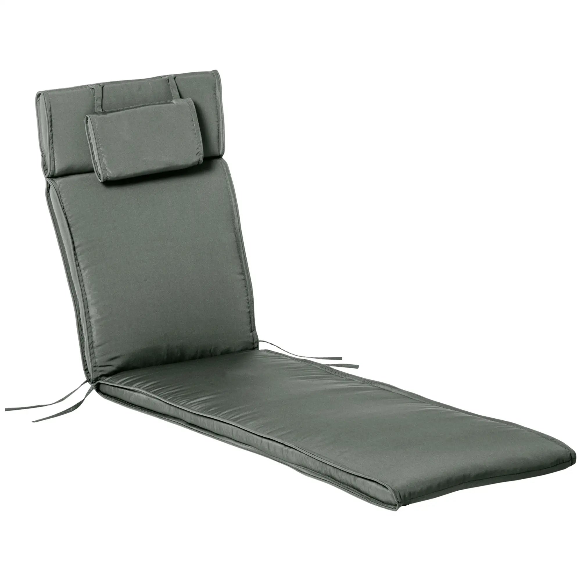 Garden Lounger Chair Cushion, Deep Seat Patio, Thick Padded, Headrest, Removable Cover, Grey Patio Chair Cushions Grey at Gallery Canada