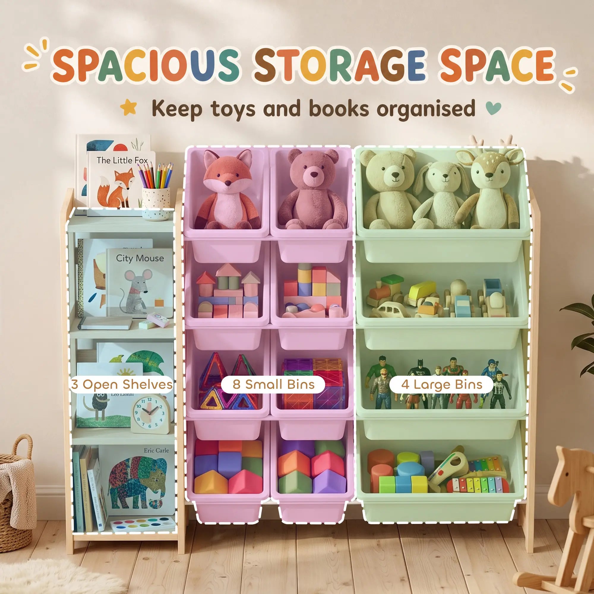 Kids Toy Storage Organizer, 3 Shelves, 12 Bins, Natural Baby & Kids Storage at Gallery Canada