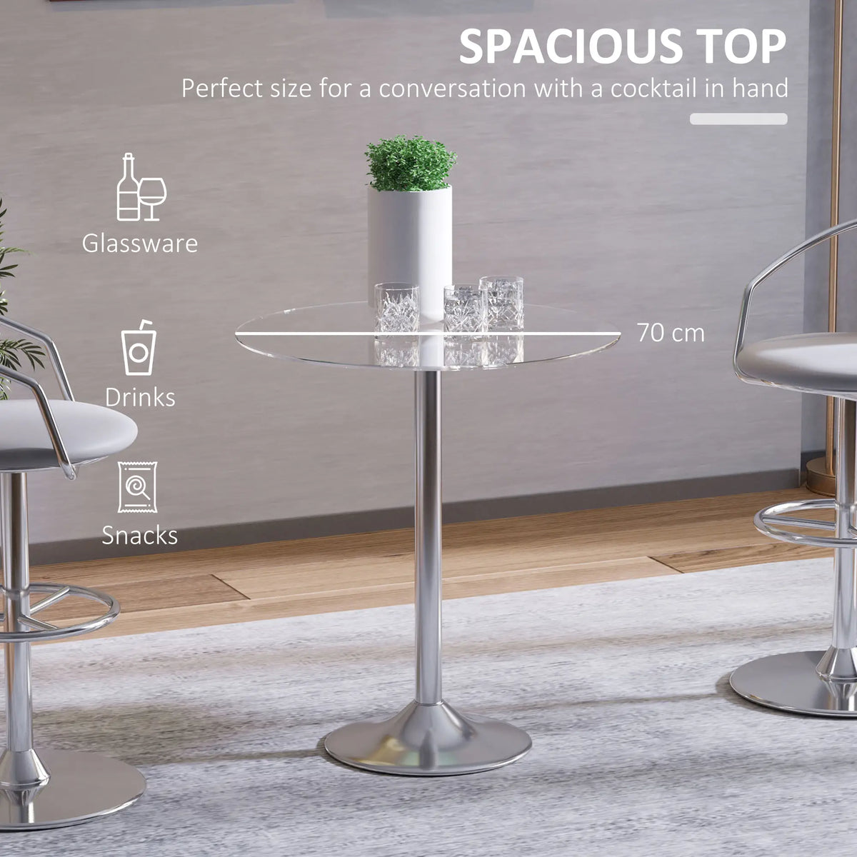 Round Dining Table, Tempered Glass Top, Galvanized Metal Base, Small, Silver Bar Tables & Dining Tables at Gallery Canada