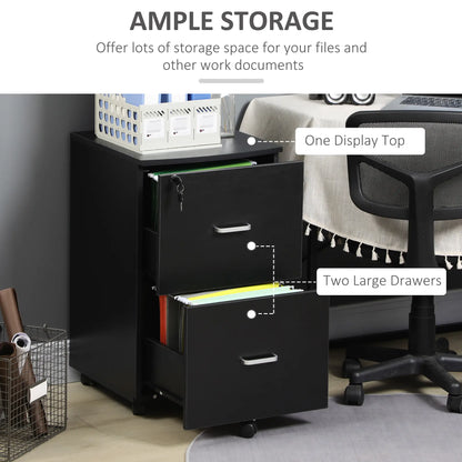 2 Drawer Mobile File Cabinet, Wood Office Filing Cabinet with Lock, Letter and A4 Size, Black Office Cabinets & Cupboards at Gallery Canada