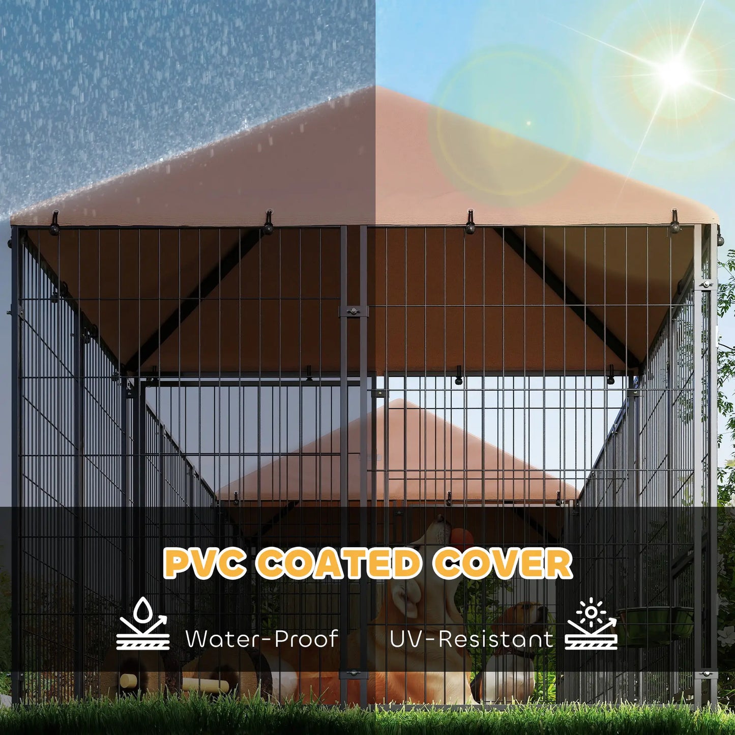 Outdoor Dog Kennel, 2 Rooms, Adjustable Bowls, Waterproof Cover, 16.2' x 4.7' x 5.1' Houses, Kennels & Pens at Gallery Canada
