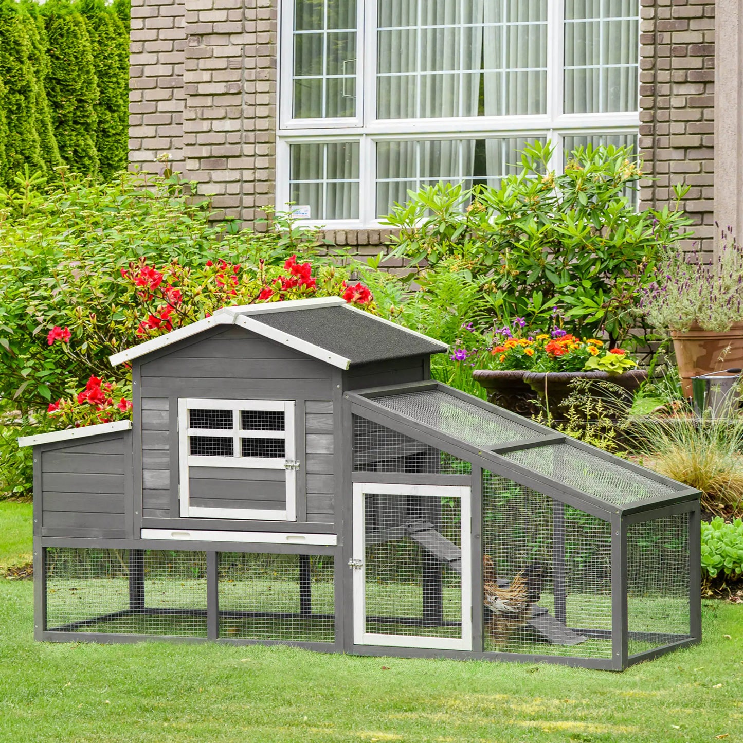 79" Wooden Chicken Coop, Hen House, Poultry Habitat, Grey Chicken Coops at Gallery Canada