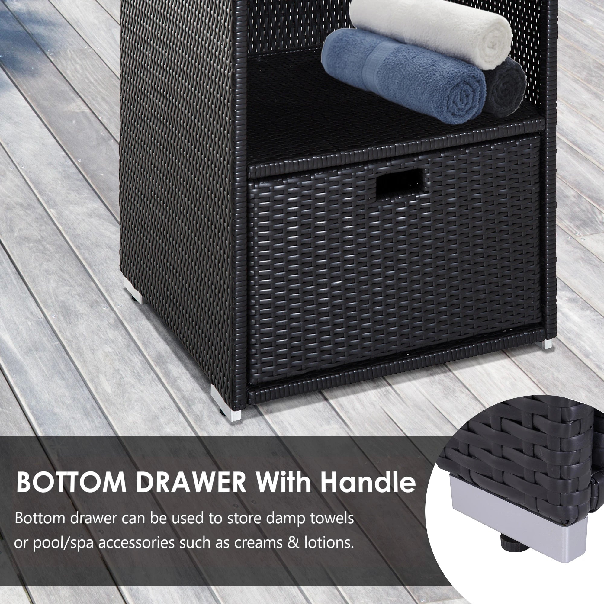 Outdoor Storage Cabinet, Rattan Wicker Pool Towel Organizer, Dark Brown Patio Storage Boxes at Gallery Canada