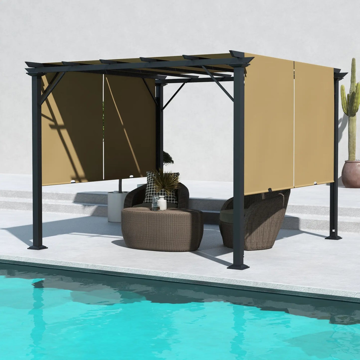10' x 10' Retractable Pergola Canopy, Brown Pergolas at Gallery Canada